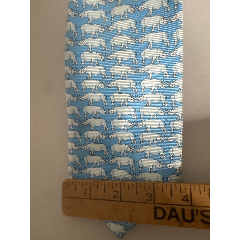 Gianni Versace Mens Silk Tie Light Blue White Rhinoceros Animal Print Italy - Picture 6 of 6